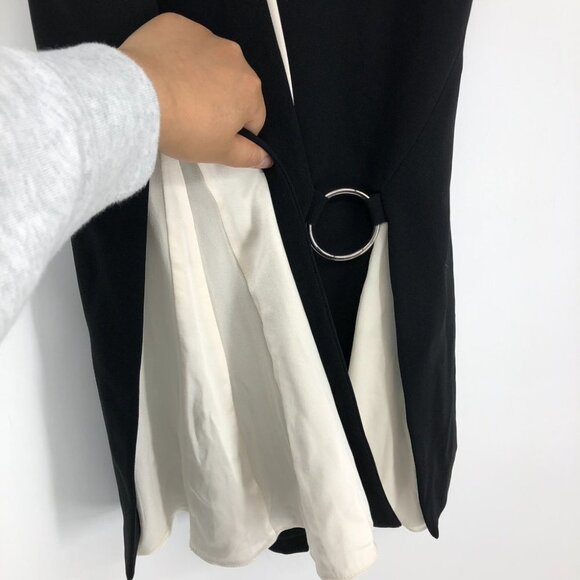 Cinq à Sept  Two Tone Silk Ivory and Black Sleeveless Ring Detail Mini Dress - Picture 7 of 16